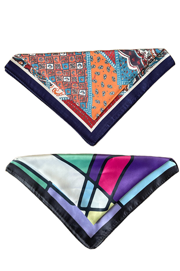 2-piece satin bandana set - includes satin scarf and satin bag accessory - patterned bandana, 45x50 cm