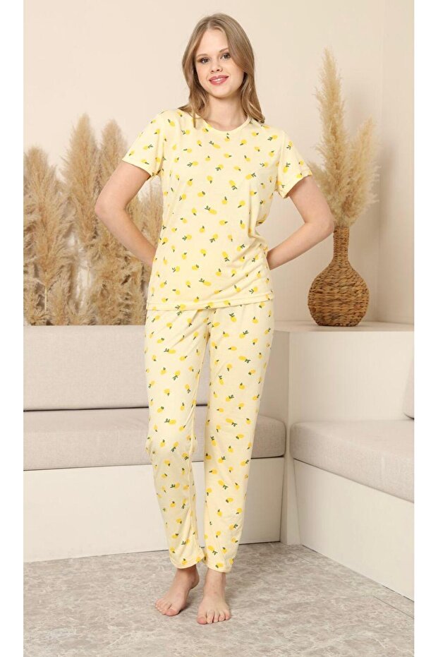 limonlu bambu viskon pijama takımı - 4