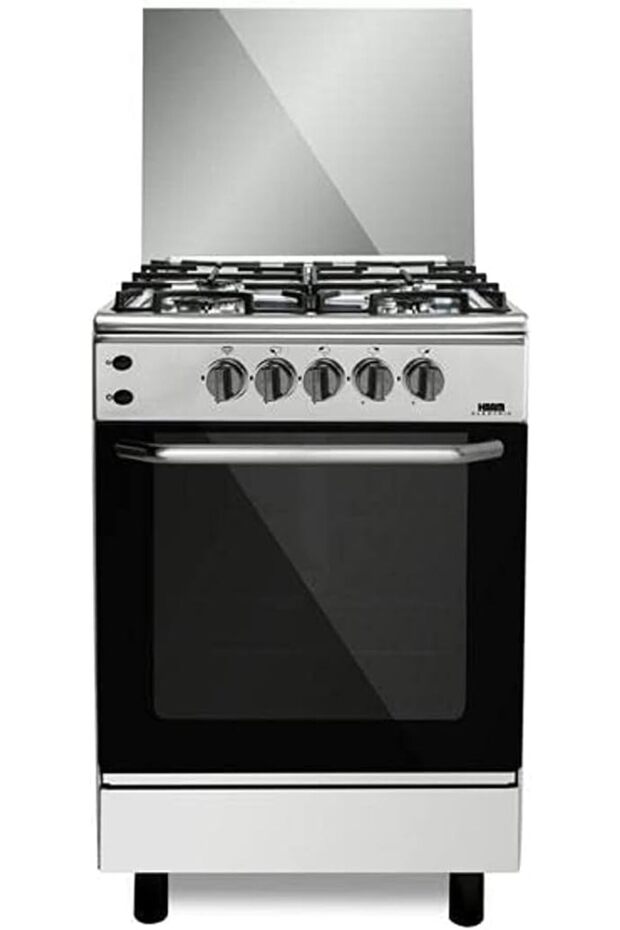 فرن غاز مصري هامتنت HM55GF-20 مزود بـ 4 شعلات، عرض 55 سم، لون فضي/أسود
