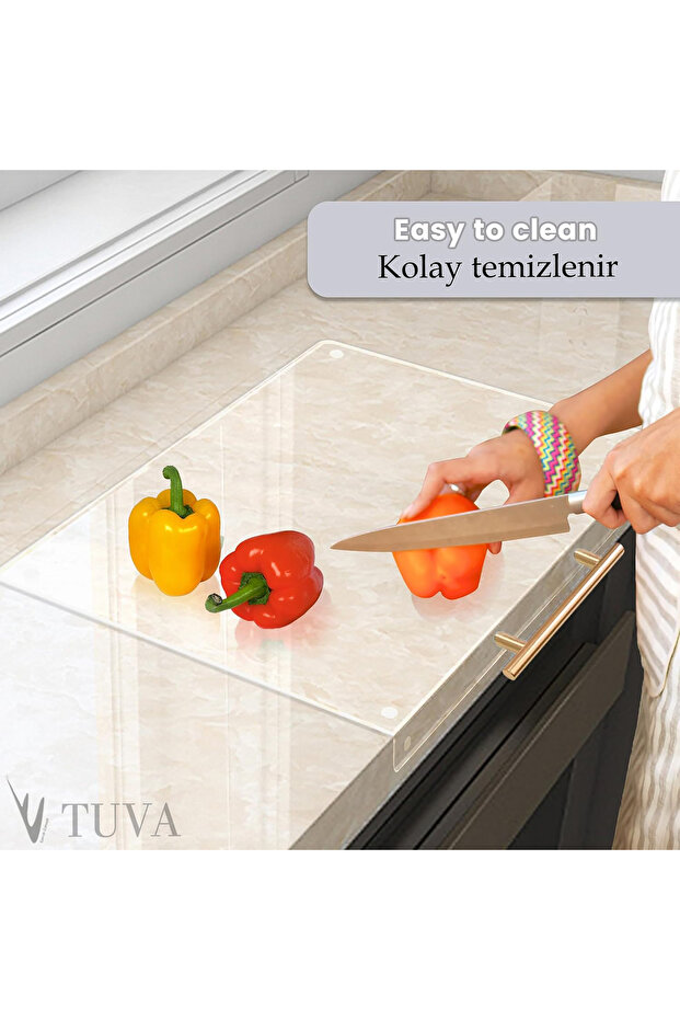 Premium Plexi Cutting Board with Gold Handle | Hygienic & Elegant Kitchen | Tuva New Generation Decoration