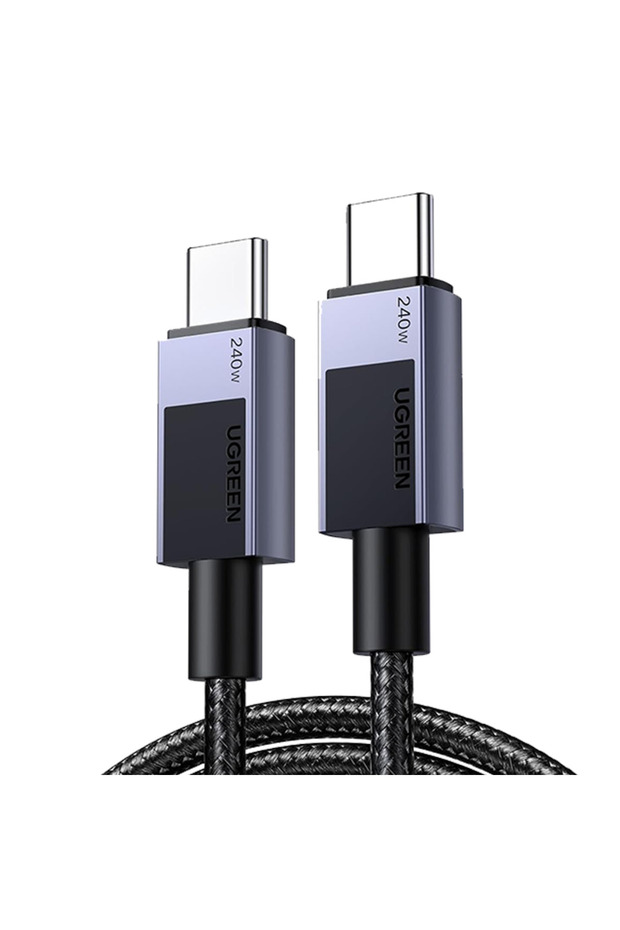 كابل شحن مضفر من النايلون سريع الشحن 240 واط USB-C إلى USB-C بطول 2 متر - رمادي