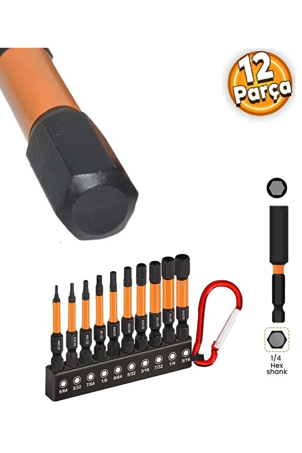 Alyan anahtar Set Hex Bits uç takımı Manyetik uzatma Adaptörlü 12 Parçalı Set - 1