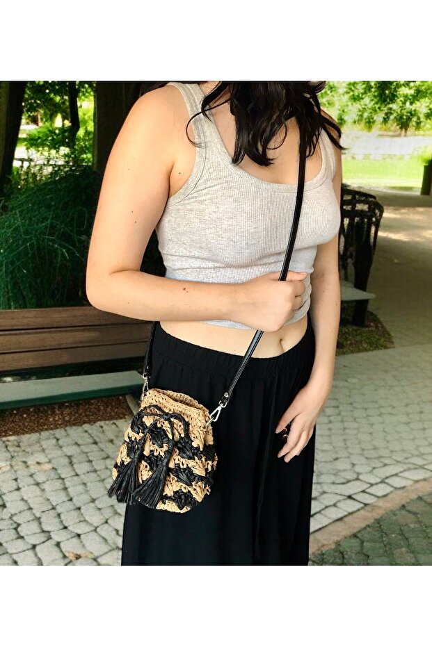 Raffia Rope Knitted Two Color Bag