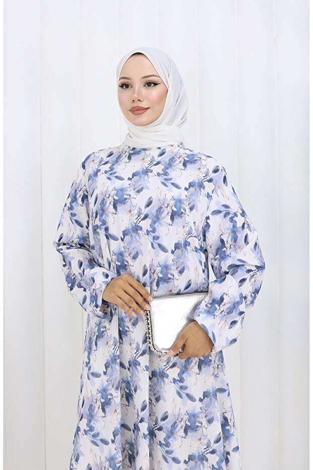 تونيك كريب منقوش 1014-04 أزرق - 2