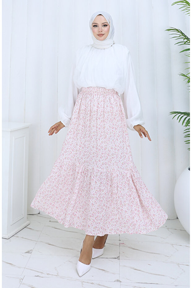 Suknja sa elastičnim strukom 0144-01 Prašnjava ruža - 1