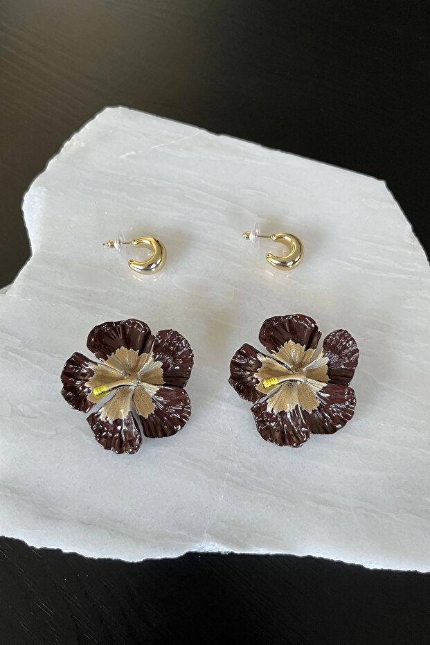 Çiçek ve Halka Küpe Seti - 3