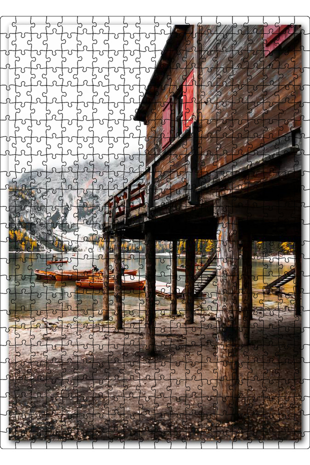 Cakasepetim Snowy Mountains Kayaks on the Lake and Wooden Hut 500 Piece Puzzle Jigsaw Mdf (Wood)