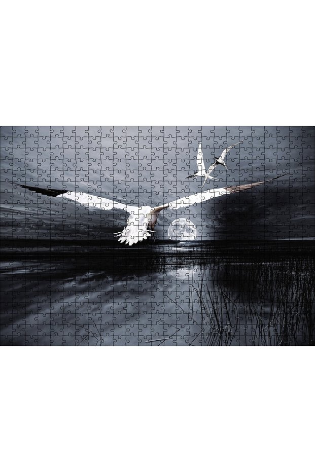 Cakasepetim Night Moon Lake Fishing Birds 500 Piece Puzzle Jigsaw Mdf (Wood)
