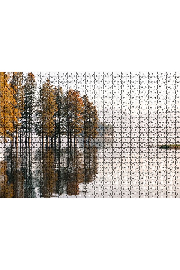 Trees in the Still Lake Foggy Background 1000 Piece Puzzle Jigsaw Mdf (Wood)