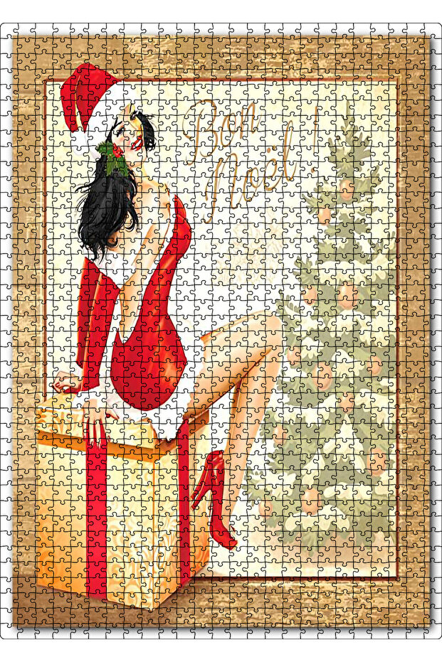 Cakasepetim Attractive Woman Celebrating Christmas Visual 1000 Piece Puzzle Jigsaw Mdf (Wood)