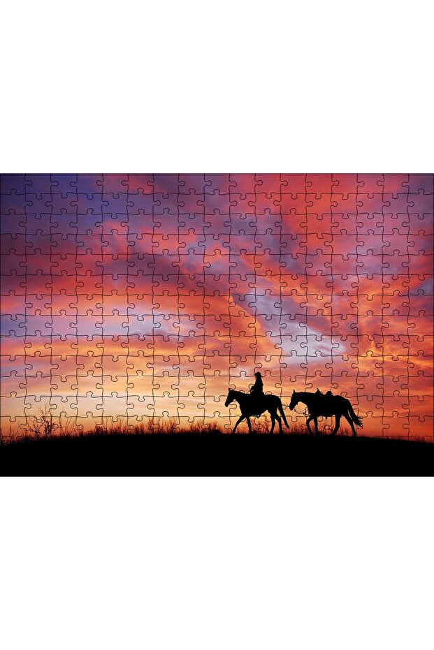 Cakasepetim Sunset Cowboy and Two Horses Silhouette 255 Piece Puzzle Jigsaw Mdf (Wood)