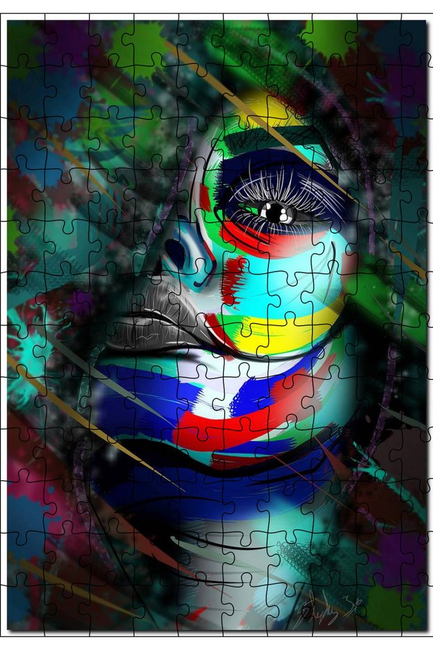 Cakasepetim Colorful Painted Woman's Face Illustration 120 Piece Puzzle Jigsaw Mdf (Wood)