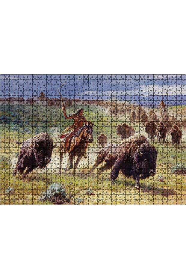 Cakasepetim Native Americans and Buffalo Hunt 1000 Piece Puzzle Jigsaw Mdf (Wood)