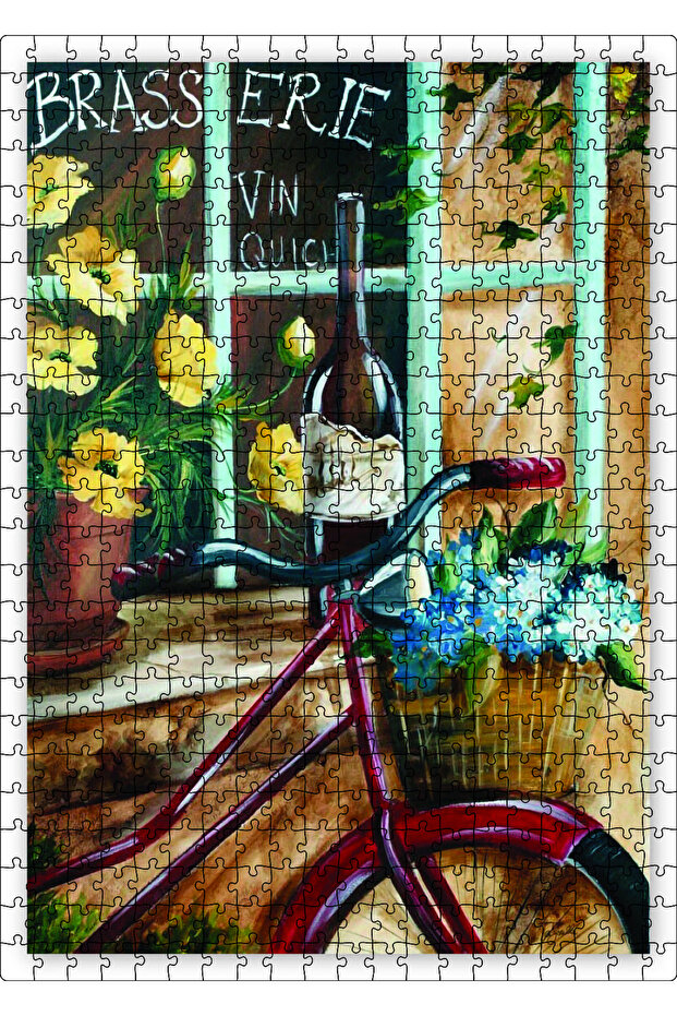 Cakasepetim Bicycle Wine Bottle in Front of Beer Hall 500 Piece Puzzle Jigsaw Mdf (Wood)