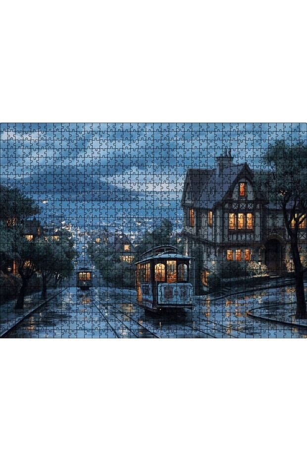 Cakasepetim Rainy Streets Trams and Night Lights 1000 Piece Puzzle Jigsaw Mdf (Wood)