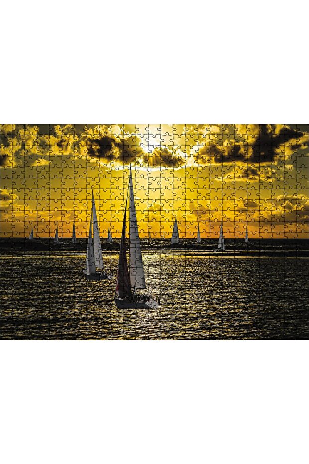 Cakasepetim Sailboats at Sunset 500 Piece Puzzle Jigsaw Puzzle Mdf (Wood)