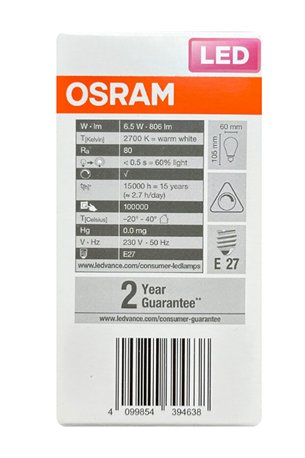 (2 Adet) 6,5W (60W) 2700K (Sarı Işık) Dim Edilebilir E27 Duylu (Kalın Duy) Led Şeffaf Ampul - 5