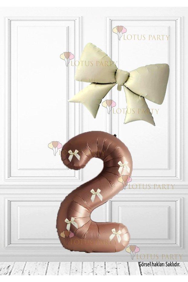 White Color Bowknot Brown Number Balloon - Cream Color Bowknot Foil Balloon Retro Bowknot Set 2 Years Old