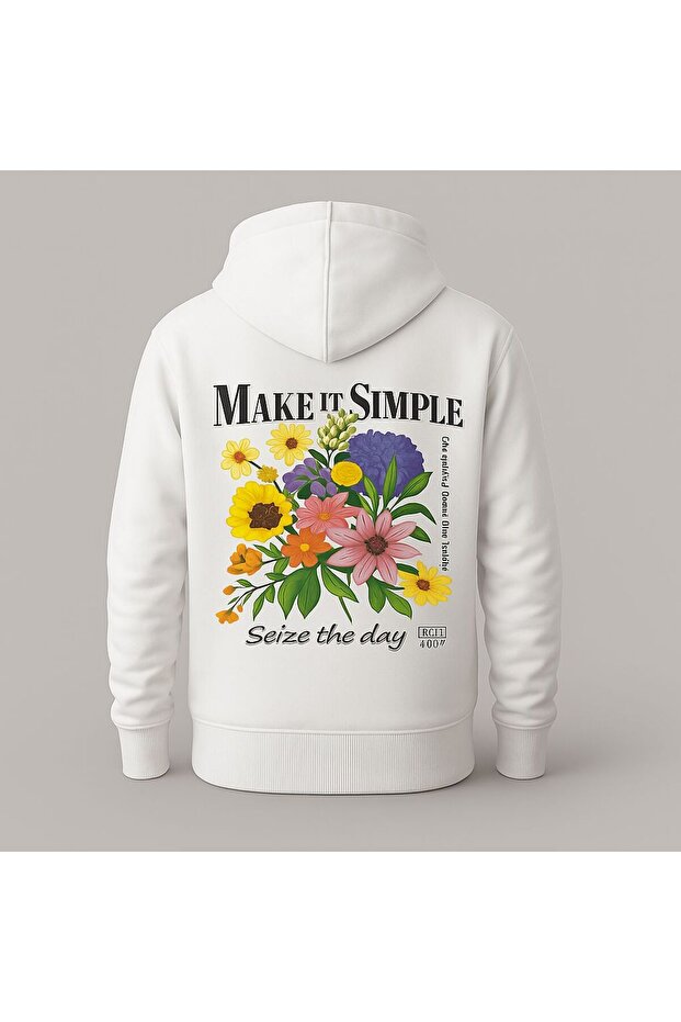 Floral Pattern Slogan Printed Hooded Sweatshirt – Unisex Casual Fashion