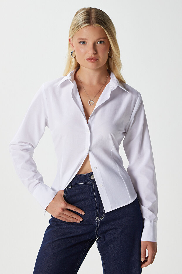 Kadın Owen Vucüda Oturan Ekru Gömlek - 2