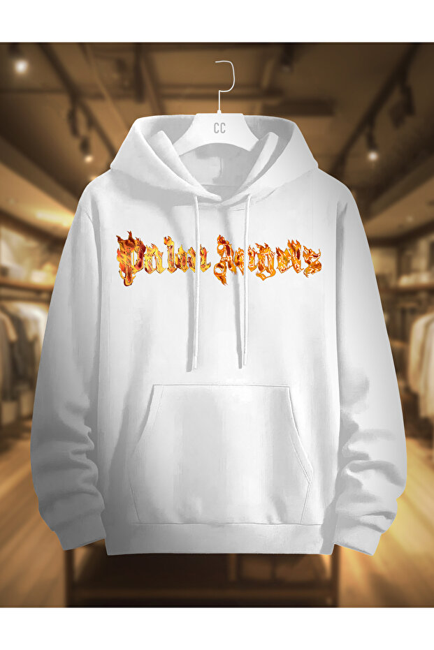 Winter Hooded Thick Sweatshirt | Palm Flame Printed