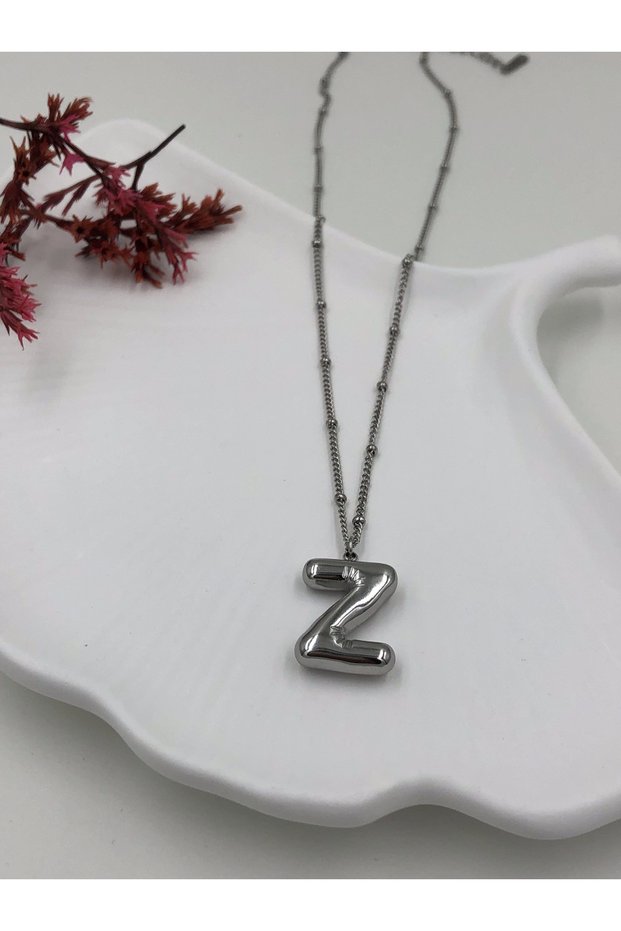 Steel (Z) Letter Balloon Necklace Antiallergic Letter Necklace Z Letter Balloon Bubble Steel 45 cm Fmaccesories
