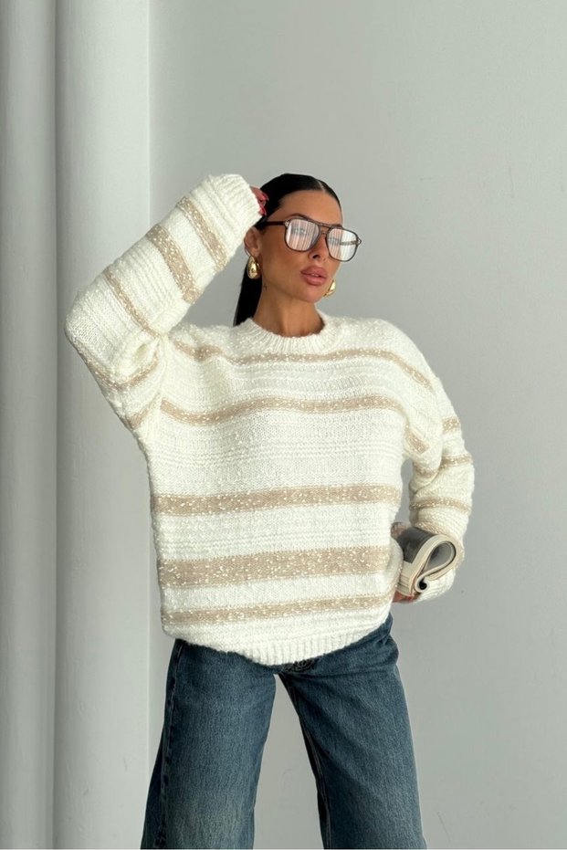 Oversize Crew Neck Textured Knit Sweater Aw25Kz0018