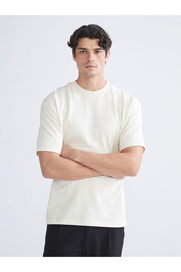 Xside beige crew neck short sleeve men's sweatshirt