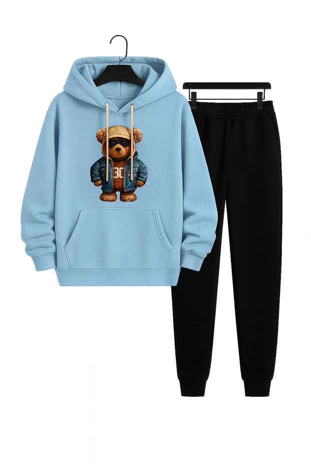 Unisex 2-Piece Tracksuit Set | Teddy Bear Printed Hoodie and Bottoms Top Comfortable Casual Modern Style