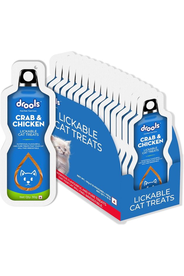 Creamy Lickable Cat treat Crab & Chicken (30gm x 15) Total 450g, Rich In Protein, Promotes Hydration, No Artificial Preservatives, Best For Training & Bonding, For Kitten & Adult