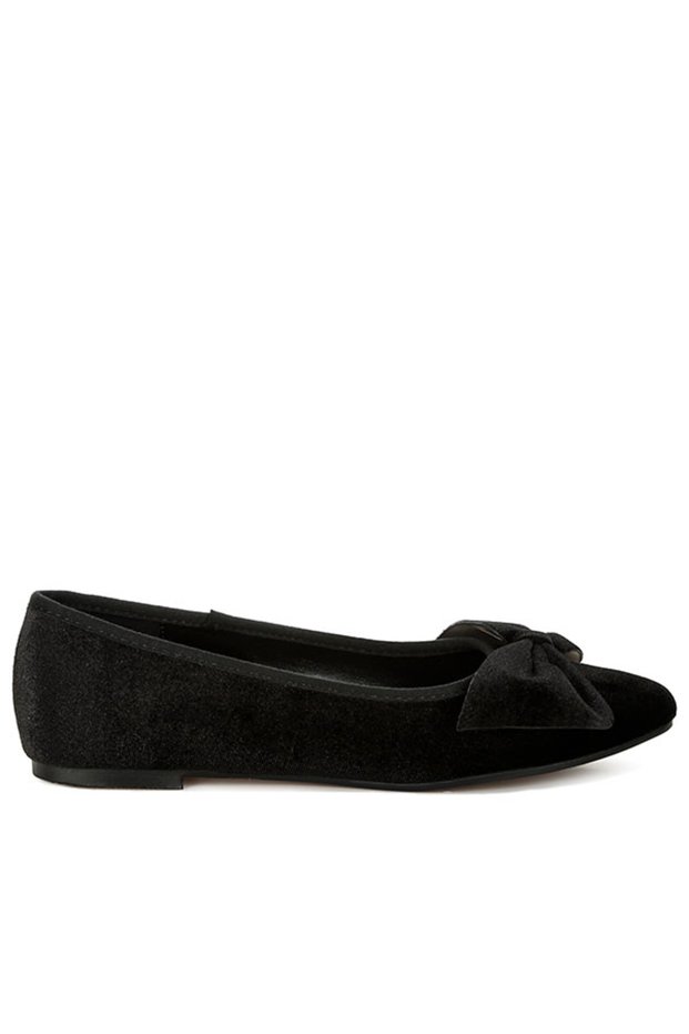 Women Velvet Bow Detail Ballerinas in Black