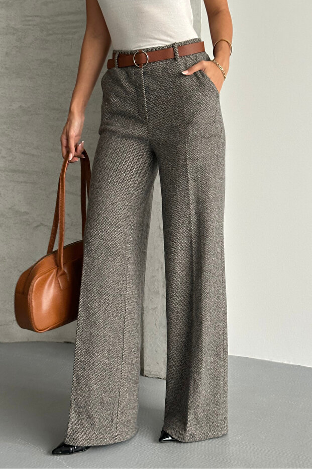 Női mintás, bő szárú, zsebes, öves palazzo nadrág - 6