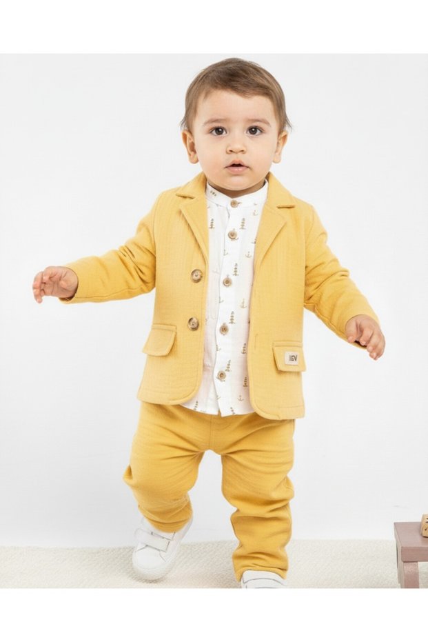 Baby Boy Seasonal Muslin Stylish Suit, 3-6-9-12-18 Months Suit Yellow