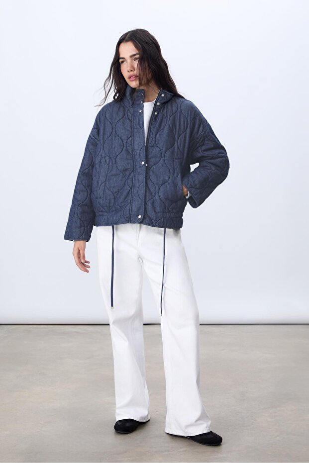 Kapitone Denim Ceket - 1