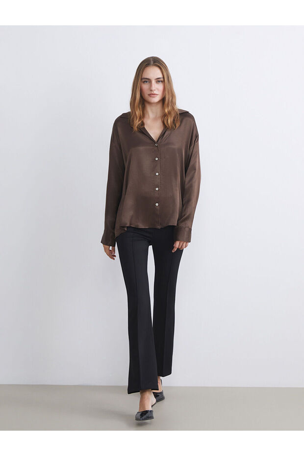 Beli Lastikli İspanyol Paça Kadın Pantolon - 1