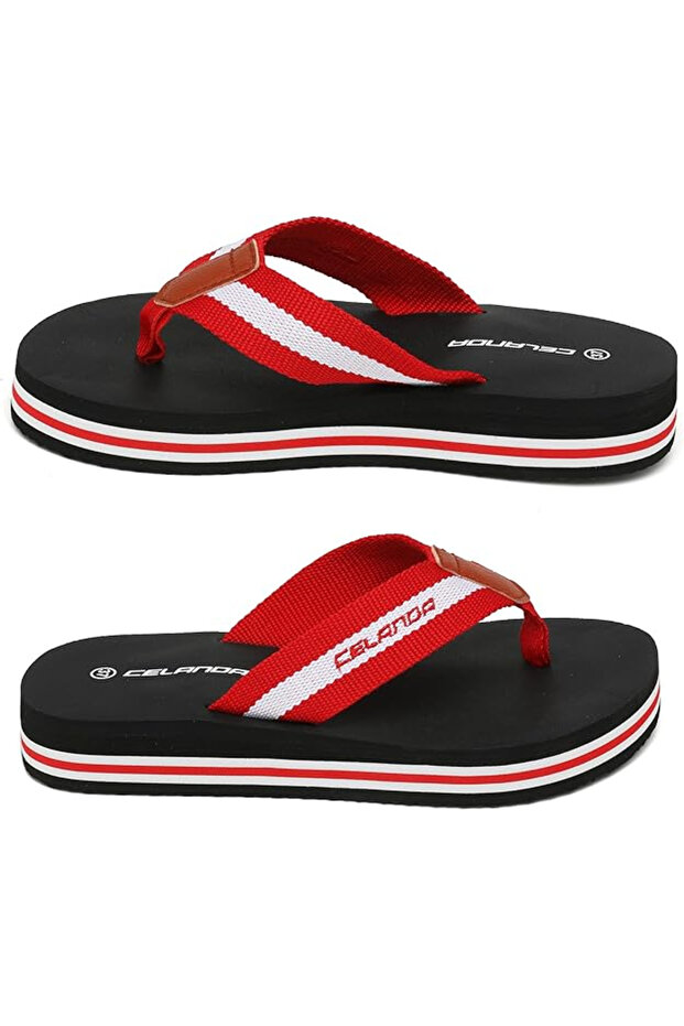 Lightweight summer flip-flops with high soles, with toe separator, black with red, size 39 - 2