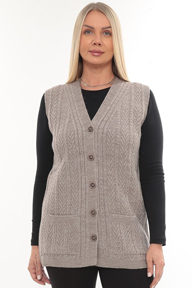 Thick Woolen Winter Knitwear Buttoned Mother Vest with Pockets