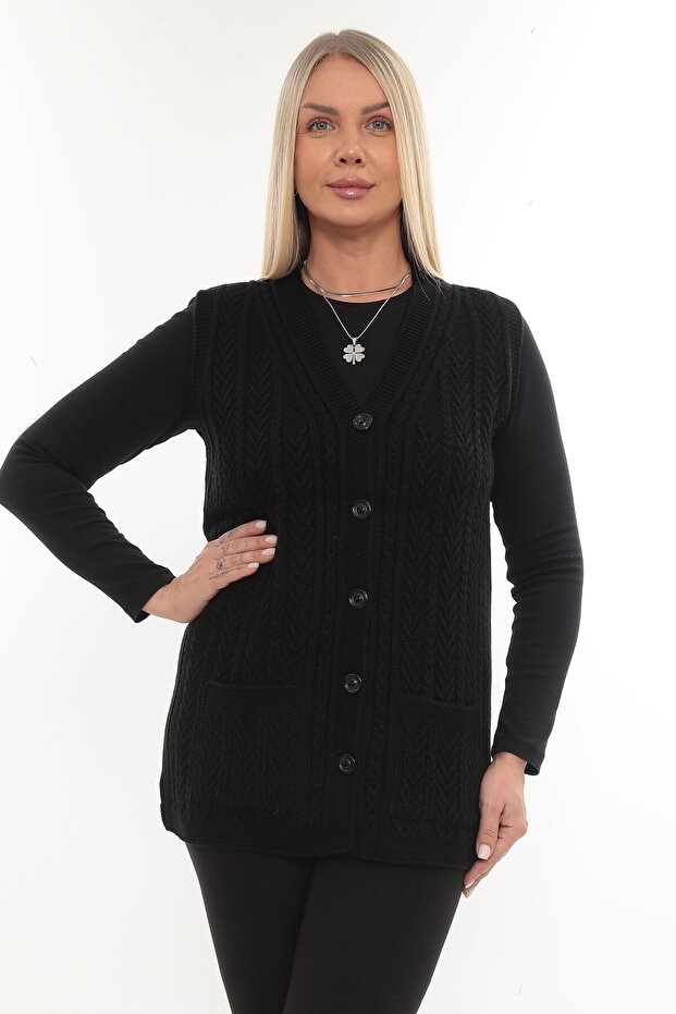 Thick Woolen Winter Knitwear Buttoned Mother Vest with Pockets