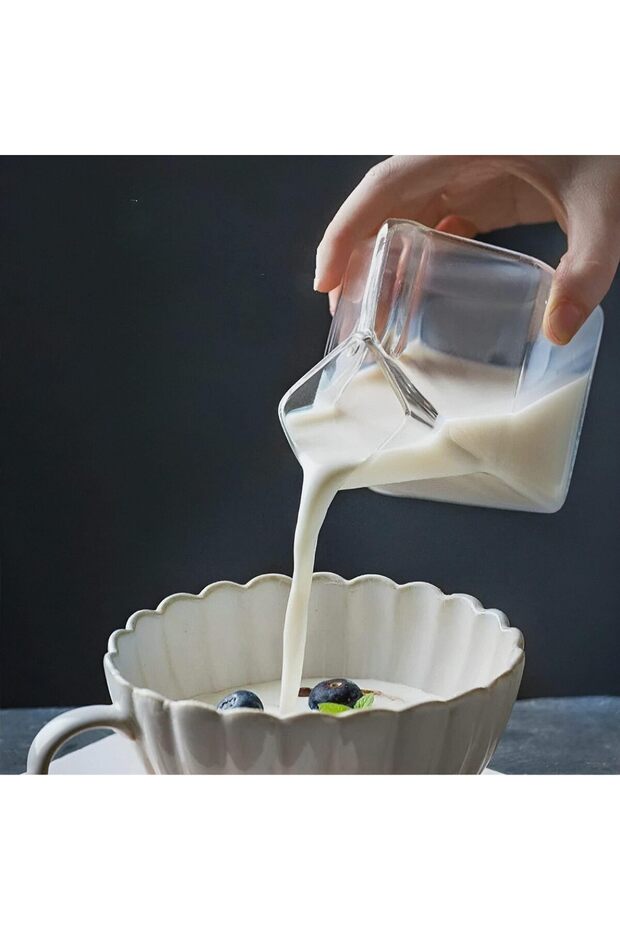 Transparent Glass Cup Mug Pourer, Milk, Coffee Easy to Clean, Sturdy Flat Base, 250ml Capacity