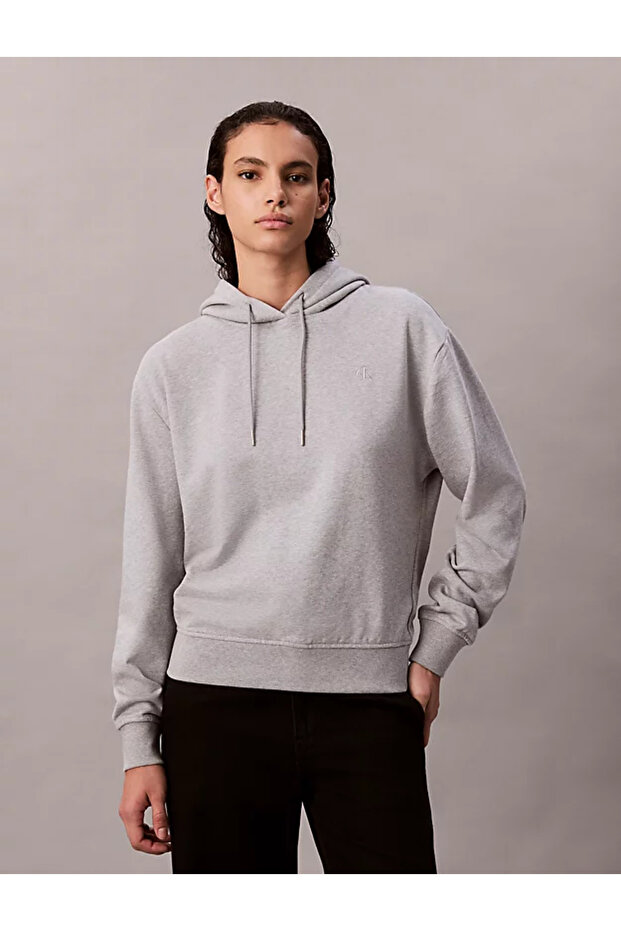 Women's Regular Fit Ck Logo Embroidered Hooded Long Sleeve Grey Sweatshirt Lv047C224G-P79