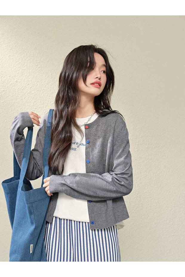 Kadın Basic Renkli Düğmeli Hırka - 1