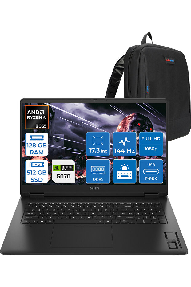 Omen 17-DB1003NT AI R9 365 128GB Ddr5 512GB RTX5070 8gb 17.3 Inç 144Hz FDOS C67G1EAF49 + Zetta Çanta - 1