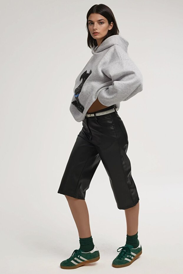 Oversize Baskılı Kapüşonlu Sweatshirt - 3