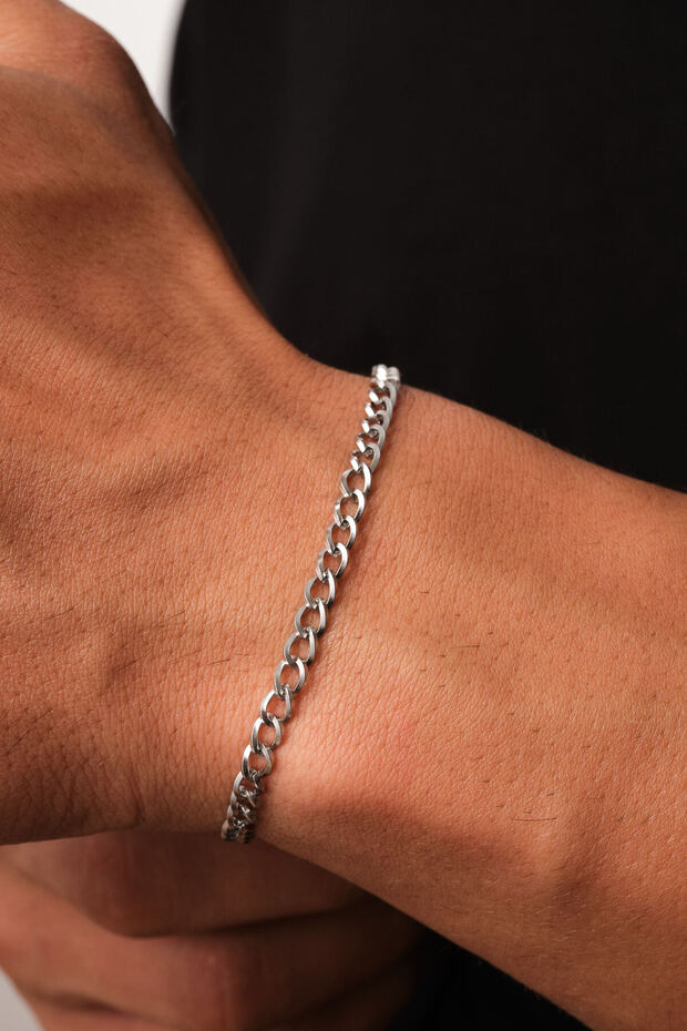 Steel Classic Thick Men's Chain Bracelet 4mm Non-Tarnish 20cm