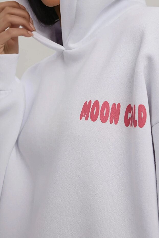 Oversize Baskılı Kapüşonlu Sweatshirt - 4