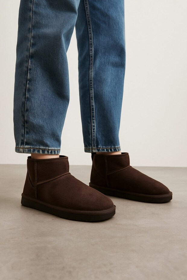 Women's Ultra Mini Suede Fur Boots with Fur Inside Boots&Bootie Brown
