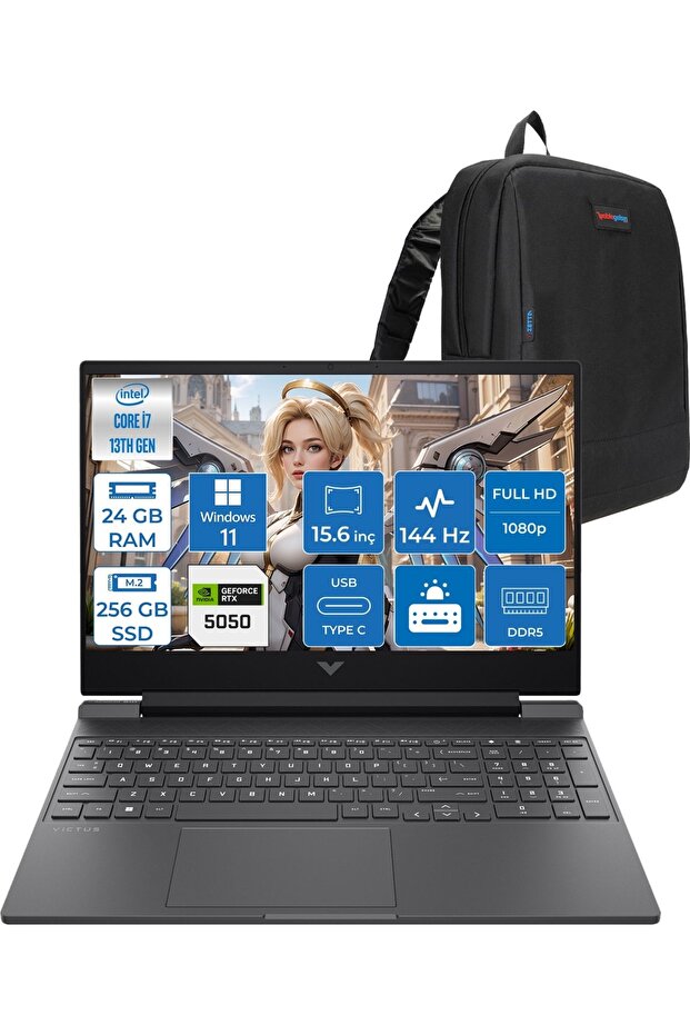 Victus 15-WFA2036NT I7 13620H 24GB 256GB 8gb RTX5050 W11PRO 15.6" 144Hz C52QWEAP06 + Zetta Çanta - 1