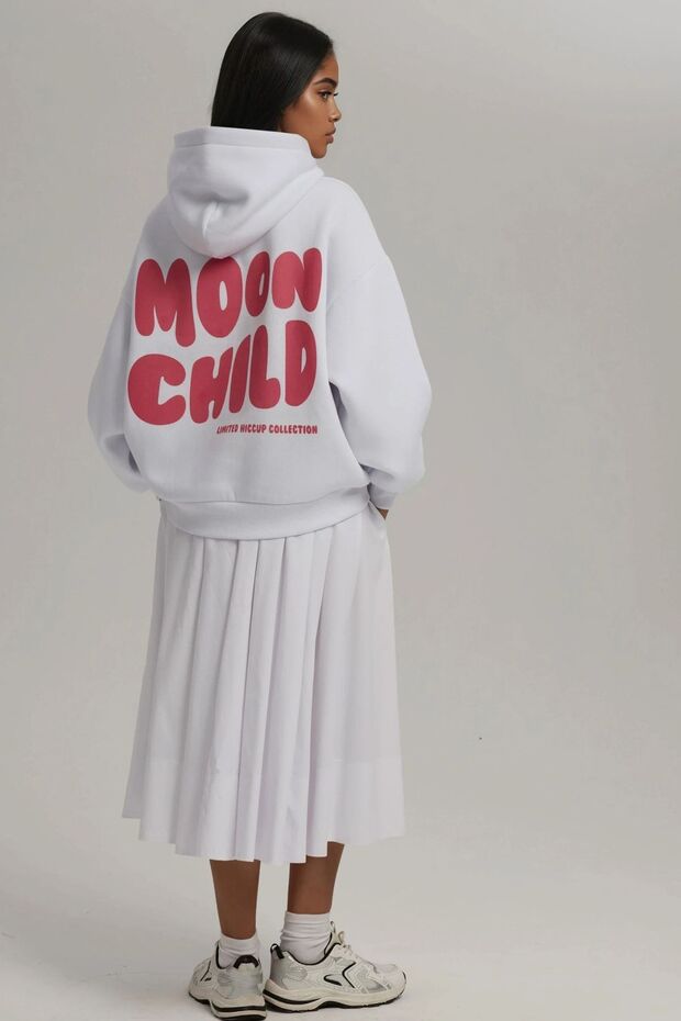 Oversize Baskılı Kapüşonlu Sweatshirt - 5