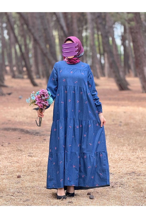 Ankanoor Floral Embroidered Denim Dress 145cm Anka251896