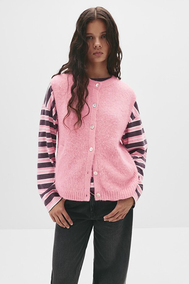 Yumuşak triko düğmeli yelek - 1